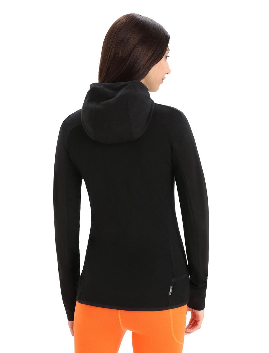 Sweat À Capuche Icebreaker ZoneKnit™ Merino Long Sleeve Zip Femme Noir | FR 1674YXFU